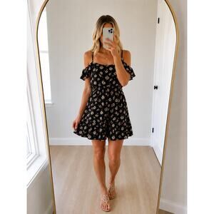 Mimi Chica 🌿Black Floral Off Shoulder Mini Dress Women Medium Cottagecore